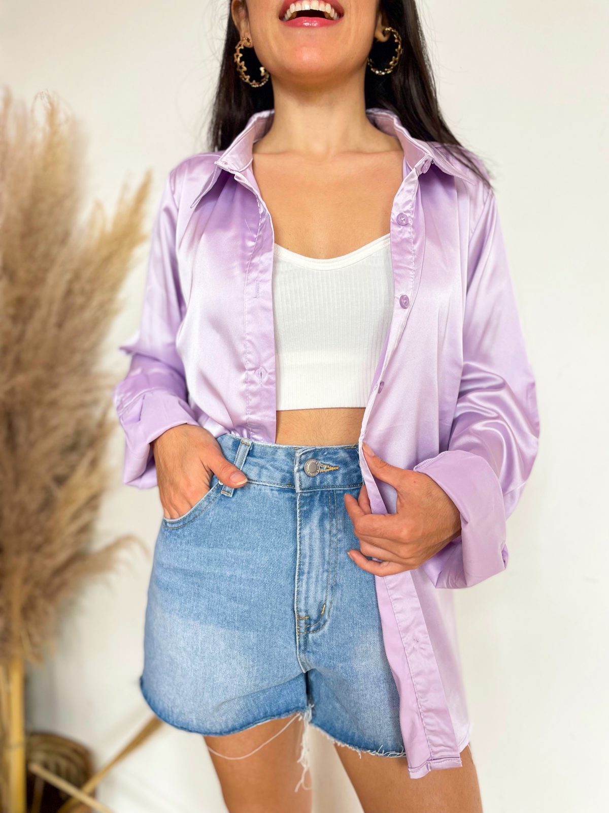camisa lila satinada manga larga - ecuador - ropa gallardo - envíos nacionales
