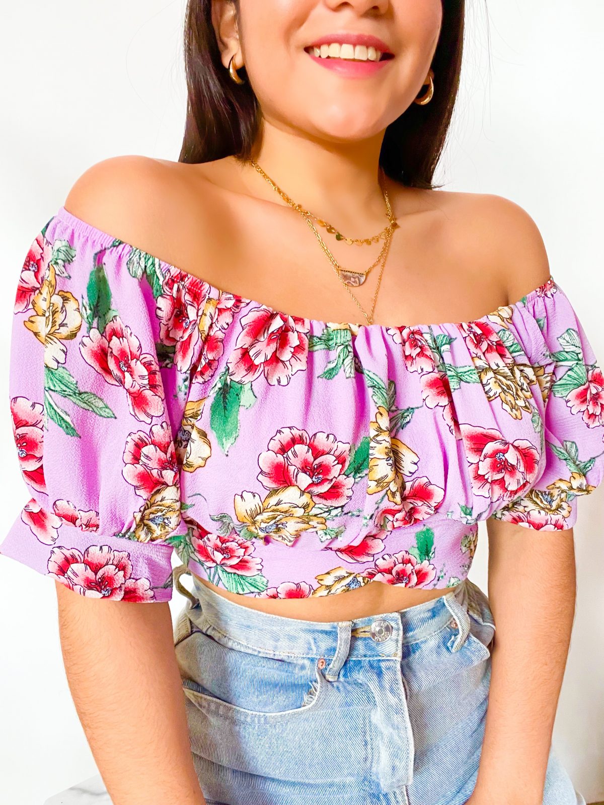 blusa lila con estampado floreado - ecuador - ropa gallardo - envíos nacionales