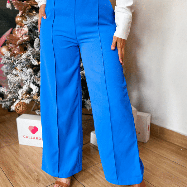 pantalon de tela color azul con cierre en la parte de atras, ropa gallardo, ecuador