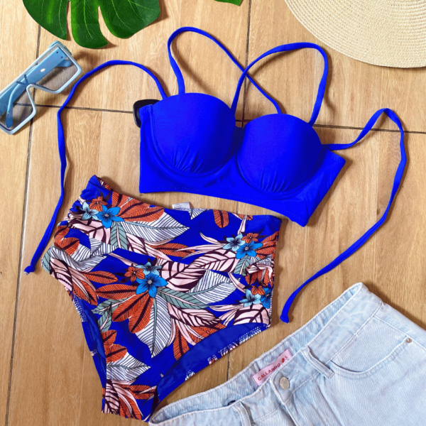 bikini dos piezas color azul estampado, ropa gallardo, ecuador